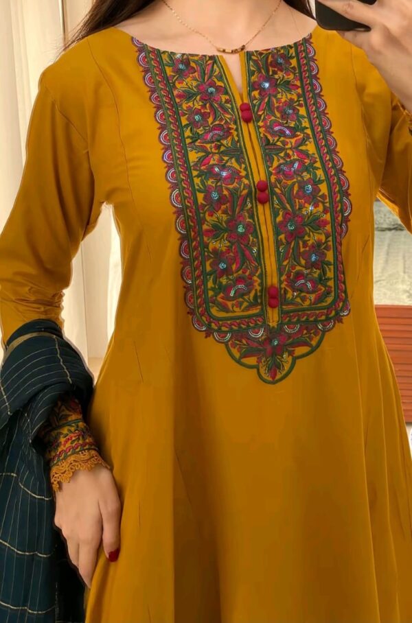 Yellow Cotton Frock with Lace Detailing – Elegant 3 piece-Piece for Summer - Image 2
