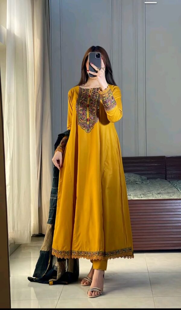 Yellow Cotton Frock with Lace Detailing – Elegant 3 piece-Piece for Summer