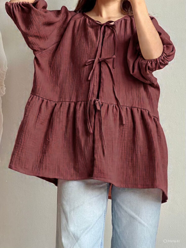Peach Winter Grip Shirt for Women – Stylish Loose Fit Top - Image 3