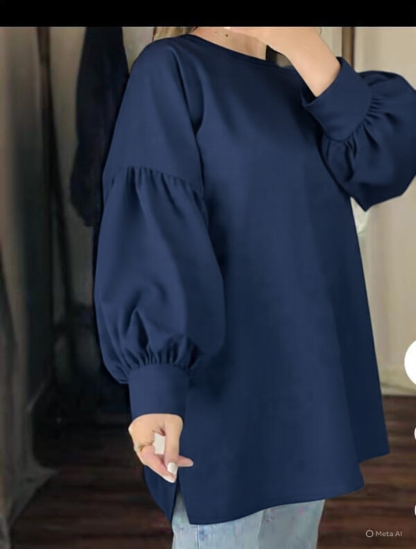 Navy Blue Puff Sleeve  Top for Women – Loose Fit Casual Wear - Image 4