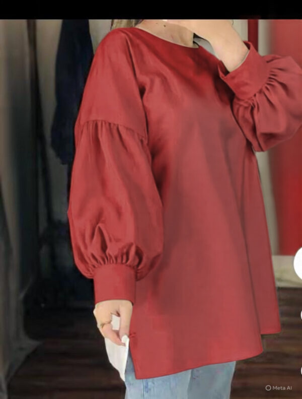 Navy Blue Puff Sleeve  Top for Women – Loose Fit Casual Wear