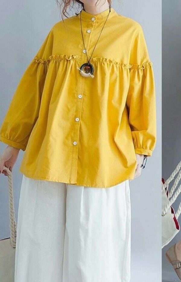 Mustard Yellow Cotton Button-Down Shirt for Women